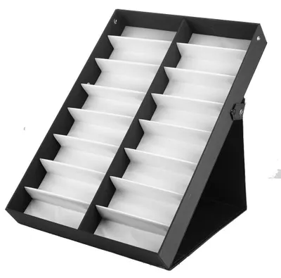 Produktbild von Brillenfach mit 16 Fächern - Brillenfach für das Auto - Brillenständer - Aufbewahrungsbox - Aus strapazierfähigem MDF-Material - Klappdeckel - Brillenkoffer