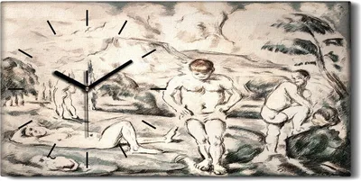 Produktbild von Wandkunst Leinwand Bild Uhr 60x30 Zeichnen Landschaft Bäume Männer Kunst - schwarze Hände