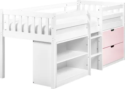 Obrázek produktu pro BELIANI Dětská postel bílá růžová 90 x 200 cm jednolůžko roštový rám s úložnými policemi zásuvky moderní styl dětský pokoj