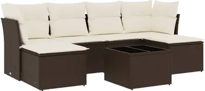 Produktbild von 7-tlg. Garten-Sofagarnitur mit Kissen Braun Poly Rattan