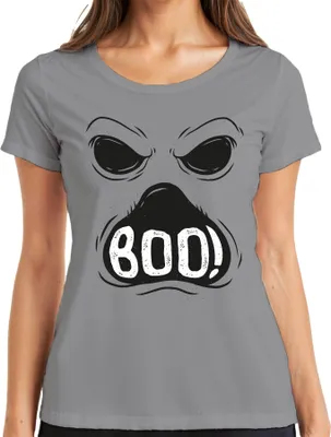 Produktbild von BOO! Halloween Gruselgesicht Geist Gespenst Spuk Retro Vintage Damen T-Shirt, Grau, XXL