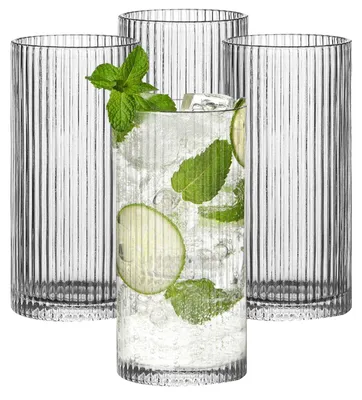 4er-Set gerippte Longdrinkgläser 360 ml, transparent