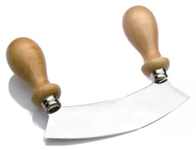 Mezzaluna 15 cm – Hackmesser aus Edelstahl mit Holzgriffen