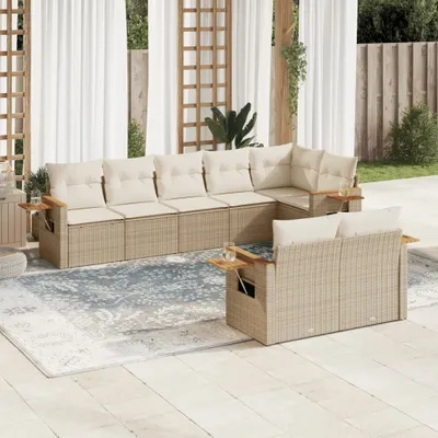 Produktbild von Design 8-tlg. Garten-Sofagarnitur mit Kissen Beige Poly Rattan, Gartenmöbel-Sets 2024 Neu