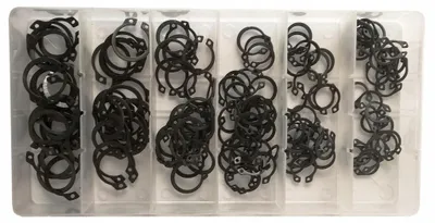 Zdjęcie produktu dla Zestaw 225 sztuk pierścieni zabezpieczających – klipsy Seegering w wielu rozmiarach M481