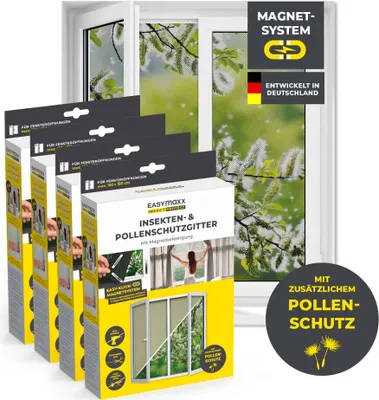 Obrázok produktu pre EASYmaxx Sieť proti hmyzu na okno | sieť proti hmyzu na mieru | sieť proti hmyzu na okno do 150 x 180 cm | magnet na sieť proti hmyzu s peľovou sieťou - jednoduchá inštalácia bez vŕtania