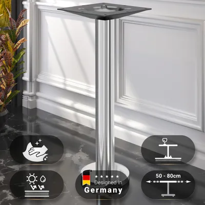 Produktbild von MILAN | Bistro Stehtischgestell | Edelstahl | Fuß: Ø 18 cm | Säule: 7,6 x 102 cm | Bodenmontage | Tischgestell Rund, Bartischgestell