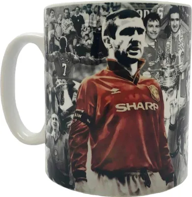 Obrázok produktu pre Manchester United FC - Hrnček na kávu "Eric Cantona", fotografie hráčov, keramika, 312 ml GF591 (jedna veľkosť) (biela/sivá/červená)