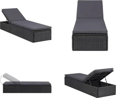 Produktbild von vidaXL Sonnenliege Poly Rattan Schwarz und Dunkelgrau - Gartenliege - Gartenliegen - Sonnenliege - Sonnenliegen
