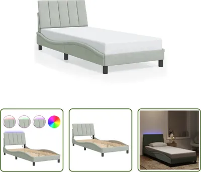 Produktbild von The Living Store Bettgestell mit LED-Leuchten Hellgrau 90x200 cm Samt