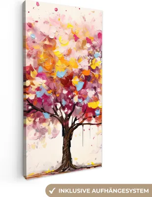 Produktbild von MuchoWow® - Leinwandbilder - Aquarell - Baum - Kunst - Abstrakt, Wandbild, Wanddeko Bilder Wohnzimmer, 20x40cm