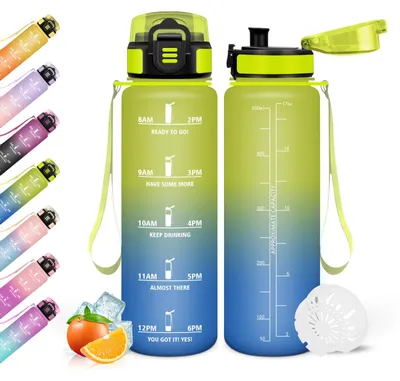 Produktbild von Mulbijeo Trinkflasche 500ml Auslaufsicher mit Zeitmarkierung Sportflasche Filter