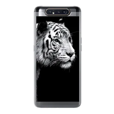 Produktbild von MuchoWow® Handyhülle Schutzhülle Hülle für Samsung Galaxy A80 Studioaufnahme eines weißen Tigers auf schwarzem Hintergrund Silikon Softcase Handy Hülle - Schutzdeckel
