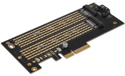 Image de Carte d'extension double disque PCIe vers M.2 (SATA + NVMe) pour SSD M.2 aux formats 2230, 2242, 2260, 2280 et 22110