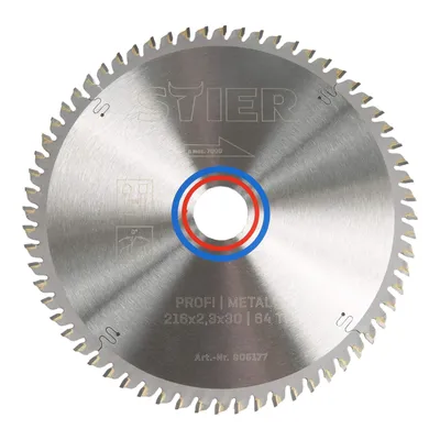 Produktbild von STIER Profi Kreissägeblatt, Kapp- und Gehrungssägen, Metall, 216x2,3x30, 64 Trapez- und Flachzähne, 0° Spanwinkel