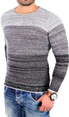 Produktbild von Reslad Strickpullover Herren Colorblock Crewneck Pullover RS-3106 Schwarz S