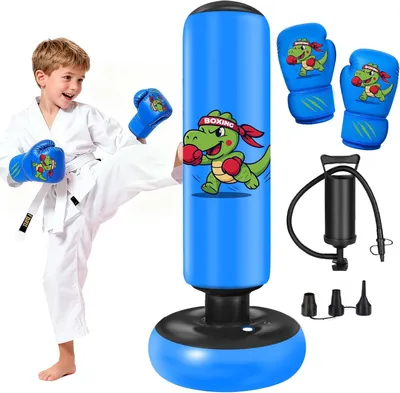 Produktbild von Kinder Boxsack stehend, 130 cm, mit Boxhandschuhen, für Karate und Taekwondo
