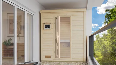 Image de Karibu Saunahaus Sauna extérieur Sauna de jardin Hytti 0 non traité Poêle 9 KW strg externe easy 38mm bois massif 200x117x217 cm