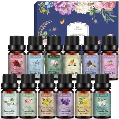Produktbild von Omgoods – Set ätherischer Öle, 12 x 10 ml – Duftöl für Aromadiffuser – Natürliche Aromatherapie – Geschenkeset für Kerzen – Luftbefeuchter – Spa – Ätherische Öle
