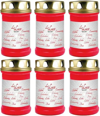 Produktbild von Grabkerze Rot 6er Pack, Brenndauer: 48 Stunden ( je Kerze ), Motiv: LaLuce