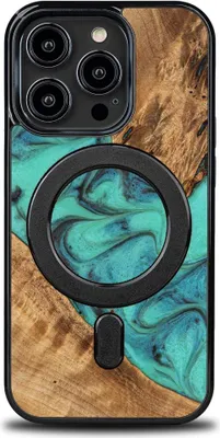 Image de Housse en bois Bewood iPhone 14 Pro, Turquoise MagSafe