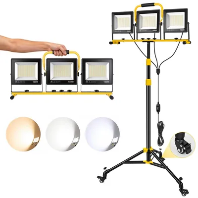 LED-Baustrahler 300W 21000LM mit Stativ auf Rädern, 5m Kabel