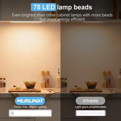Zdjęcie produktu dla Oświetlenie LED z czujnikiem ruchu - białe - lampa podświetlająca z możliwością ładowania - do kuchni i szafy