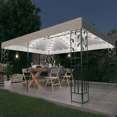 Produktbild von Garten Pavillon 3x4m mit LED Beleuchtung + Solarmodul Gartenpavillon Pavillon Aluminium Partyzelt Gartenzelt Weiß
