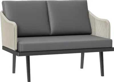 Produktbild von Outsunny 2-Sitzer-Gartensofa mit gewebten Harzkissen, Outdoor-Sofa mit Armlehnen, Stahlgestell für den Garten, dunkelgrau