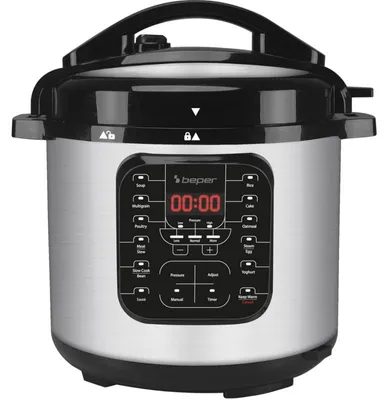 Obrázek produktu pro Multikombinovaný hrnec pod tlakem Beper P101COS001, 1200 W, 15 programů, 6 litrů, časovač, nerez/černá