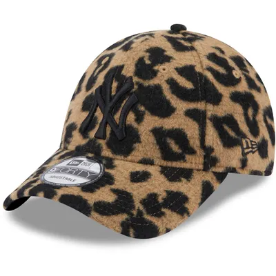 A New Era 9FORTY cap with a leopard print pattern and the New York Yankees logo.