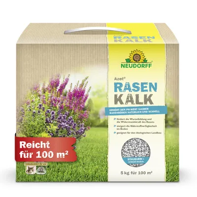 Produktbild von Neudorff Azet RasenKalk 5kg für 100m² - staubarm, schnell löslich, verhindert die Bildung von Moos, sorgt für einen gesunden gleichmäßig grünen Rasen
