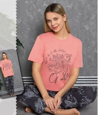 Obrázek produktu pro Dámské pyžamo lososové barvy L krátký dvoudílný komplet C-82