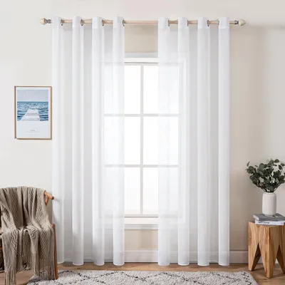 Voile-Vorhang Set 2er, 140x215 cm, weiß, transparent, Ösen