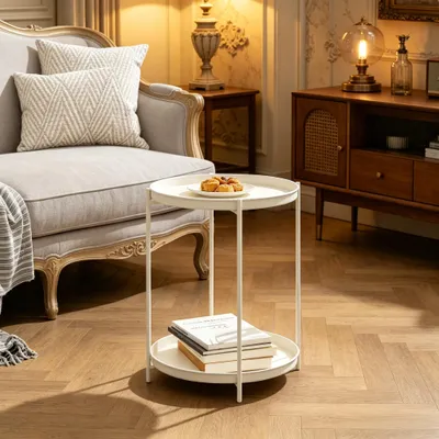 Produktbild von Stilvoller Sofatisch, Beistelltisch mit Stauraum, runder Couchtisch, Nachttisch, Pflanzenständer