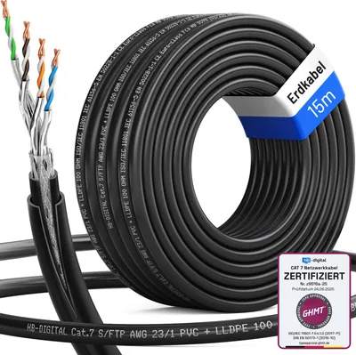 Produktbild von hb-digital CAT 7 Erdverlegekabel Doppelmantel S/FTP PVC + LLDPE AWG23 Außenbereich 15m