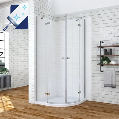 Produktbild von Duschkabine Eckeinstieg 80x80x195cm Runddusche Viertelkreis Eckdusche Pendeltüren Duschtür Drehtür Duschabtrennung Dusche Glas Glastür Nano Beschichtung