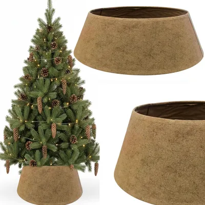 Image de COIL couverture de sapin de Noël, jupe de sapin de Noël, couverture de sapin de Noël, support de sapin de Noël, tissu/carton, diamètre : 68cm, Ovale, Beige