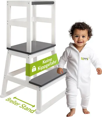 Produktbild von BOMI® Learning Tower für Baby & Kleinkinder | Trittschemel Kinderschemel aus Holz | Kinderhocker & Tritthocker | Steherhöhung als Kindermöbel | Schemel für die Küche oder als Badhocker | Lernturm Lerntower Lernstuhl