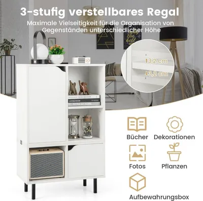 Immagine prodotto di Libreria libreria impilabile con 2 ante e 5 scomparti separabili con ripiano regolabile 60 x 30 x 96,5 cm bianco