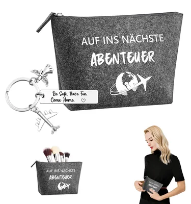 Reisegeschenk-Set: Filz-Kosmetiktasche & Schutzengel-Schlüsselanhänger