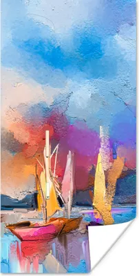 Produktbild von MuchoWow® Poster Malerei - Boote - Wasser 20x40 cm - Plakat - Foto