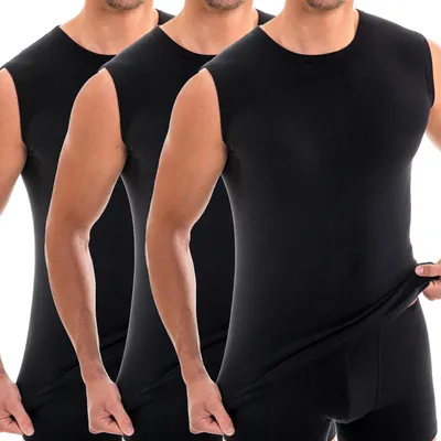 Produktbild von HERMKO 3040 3er Pack Herren Tank Top aus Baumwolle, Größe:D 6 = EU L, Farbe:schwarz