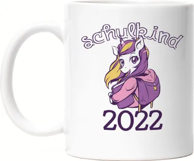 Produktbild von Einhorn Tasse Weiss als Geschenk zur Einschulung Schulbeginn Schulstart für Schulanfänger Erstklässler Schule  2022