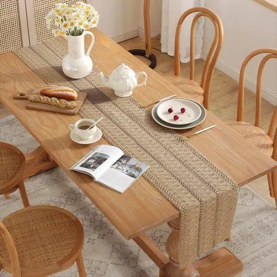 Obrázok produktu pre Uniqoos® Macramé – ručne pletená obrus, 100% bavlna, béžová, 30 x 183 cm, boho dekorácia na stôl s franjami, vhodná na jedálenský stôl a svadbu