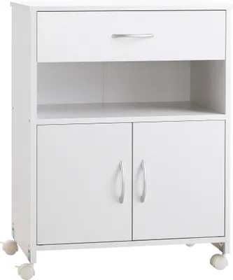 Produktbild von Vinsetto Druckerschrank, Druckerständer mit Rollen, Druckermöbel mit Schublade, 2 Türen und offenem Fach, für Wohnzimmer, Büro, Arbeitszimmer, 60 x 39 x 80 cm, Weiß