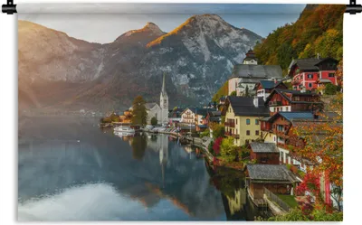 Produktbild von MuchoWow® Wandteppich Wandbehang Stadt an einem See in Österreich 120x80 cm Tapisserie Dekoration Wandtuch - Wanddekorationen - Wandtücher