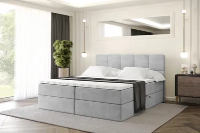 Produktbild von ALTDECOR Boxspringbett mit Matratze und Lattenrost, Topper, Polsterbett mit Bettkasten, Bett mit Stauraum H3-Matratze, Doppelbett, Boxbett  - LIRO - 140x200 - Grau Monolith