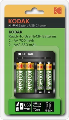 Immagine prodotto di Caricatore USB KODAK + 2x AA 750 mAh + 2x AAA 300 mAh Batterie ricaricabili
