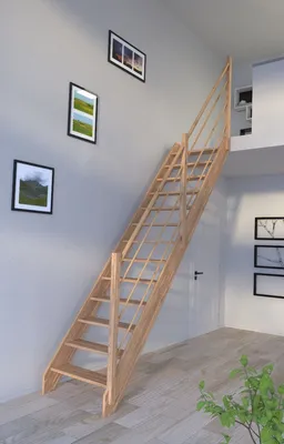 Produktbild von Holztreppe Rhodos in gerader Ausführung-Eiche-Holz-Holz Design Geländer-rechts-ohne Setzstufen